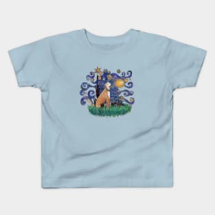 A Starry Night (Van Gogh) Derivative Featuring a Light Red Greyhound Kids T-Shirt